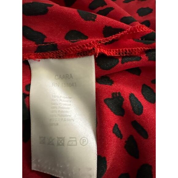 Women’s Small Caara Red Black Animal Print Midi Dress Long Sleeve - READ - Picture 6 of 9